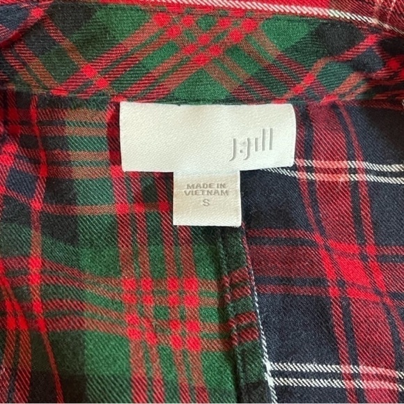 J.Jill RED Plaid Patchwork Cotton button down Tunic Pockets size small - Picture 5 of 6